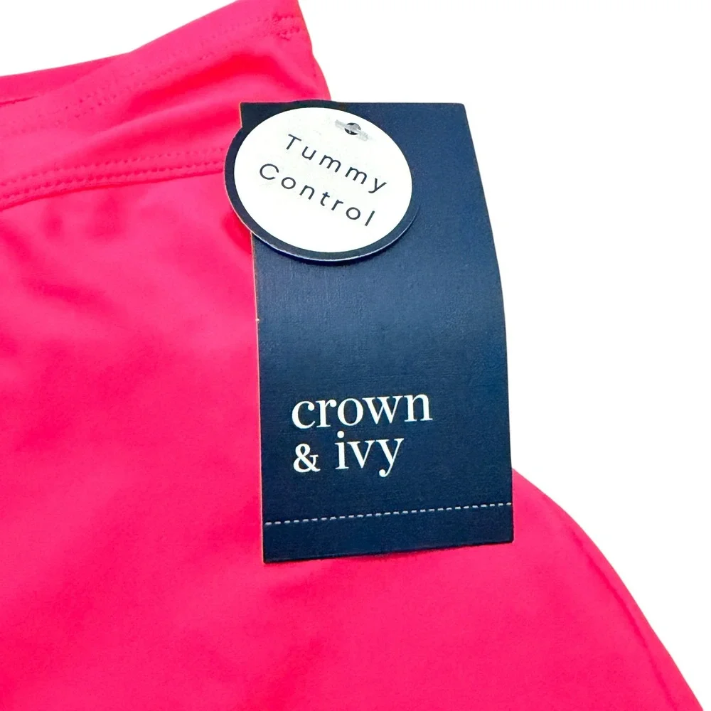 Crown & Ivy Womens Pink Rave Tummy Control Swim Skirt CIZZP343 Medium NWT